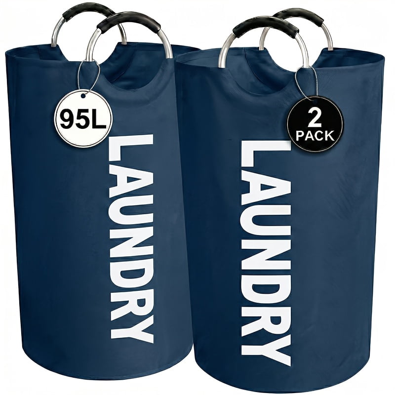 2-Pack Large Foldable Laundry Basket - Elevated Bottom with Half Ring Handles, Heavy Duty Collapsible Laundry Hamper, High Capacity Dirty Clothes Storage Bin by Moonrise