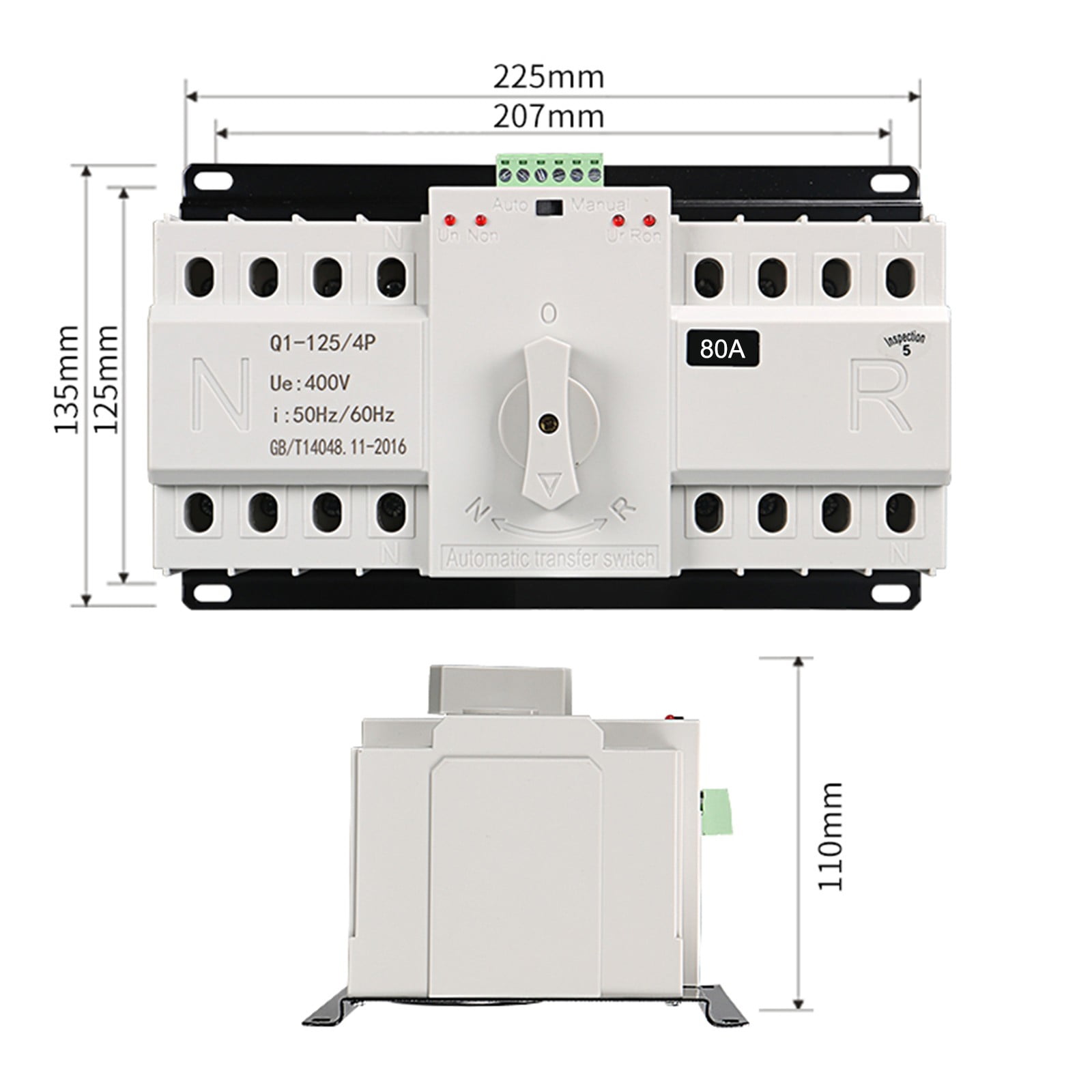 Dual Power Automatic Transfer Switch 2P/4P Three-phase Diverter Switch ATS Electrical Selector Switches, 4P80A for Solar Energy, ATS Transfer Switch