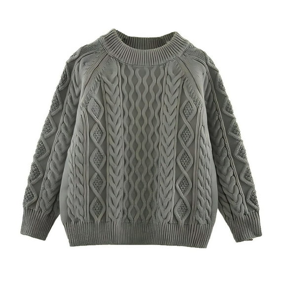 Fdrone Teen Girls Oversized Cable Knit Sweater Solid Color Long Sleeve Crew Neck Vintage Sweater Cozy Pullover Fall Winter Warm Fuzzy Sweatshirt