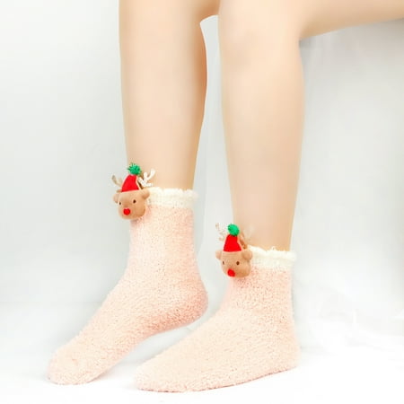 

DAETIROS Novelty Skin Friendly Middle Tube Coral Fleece Hanging Christmas Cute Thicker Sleep Socks Socks Pink