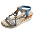 thumbnail image 5 of Rokment Women's Ethnic Beaded Platform Wedge Sandals Boho Beach Woven Open Toe Espadrilles Chunky High Heels Slingback Dressy Summer Shoes Blue Size 6.5, 5 of 6
