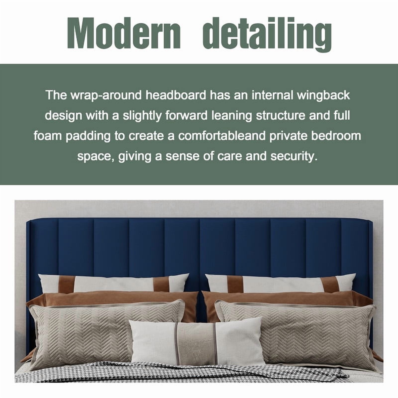 Caxkun Upholstered Platform Queen Size Bed Frame with Wingback headboard Wooden Slats Support,Blue Velvet