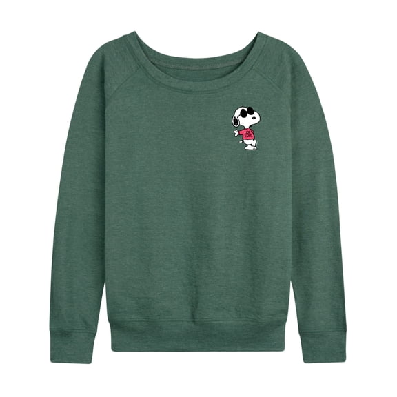 Peanuts - Joe Cool Pattern Women's Lightweight French Terry Wide Neck Long Sleeve Graphic Shirt