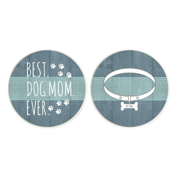 Best Dog Mom Blue Stripe 2.75 x 2.75 Absorbent Ceramic Car Coasters Pack of 2