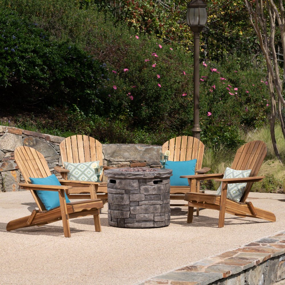 Royalty Outdoor 5 Piece Acacia Wood Adirondack Chair Set with Light