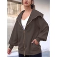 thumbnail image 5 of Arvbitana Women's Lightweight Zipper Sweatshirt Solid Color Long Sleeve Lapel Hoodie Jacket Coat Ladies Casual Loose Outerwear Streetwear, 5 of 6