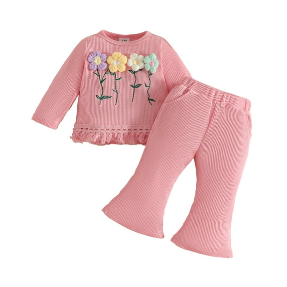 Utlike Toddler Girls Outfits Long Sleeve Floral T Shirt Tops Tassels Pants Outfit Trendy Clothing Set For Girl Size 6 Months-9 Months