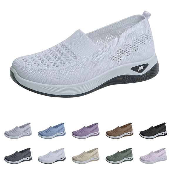 Women's Slip On Walking Shoes Breathable Mesh Platform Non Slip Memory Foam Casual Sneakers Women Woven Orthopedic Shoes Comfortable Lightweight Running Sneaker,White#38