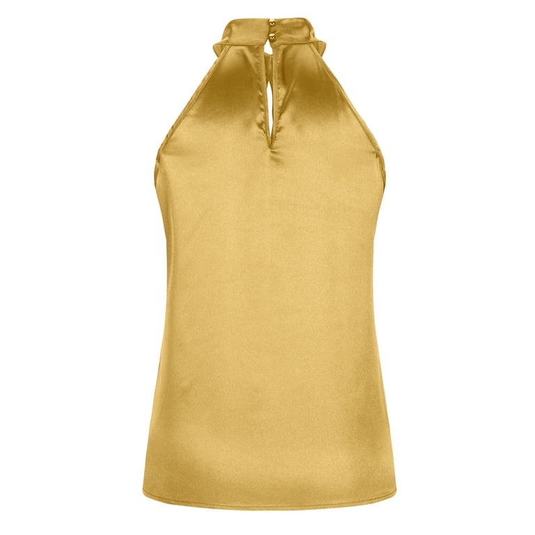 Halter Neck Tank Tops for Women Elegant Plain Summer Satin Vest