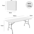 thumbnail image 3 of Mesa plegable plegable de plástico resistente, mesa plegable, plegable, mesa plegable, mesa, material: HDPE, carga máxima: 100 kg, 180 x 76 cm, color blanco, 3 of 4