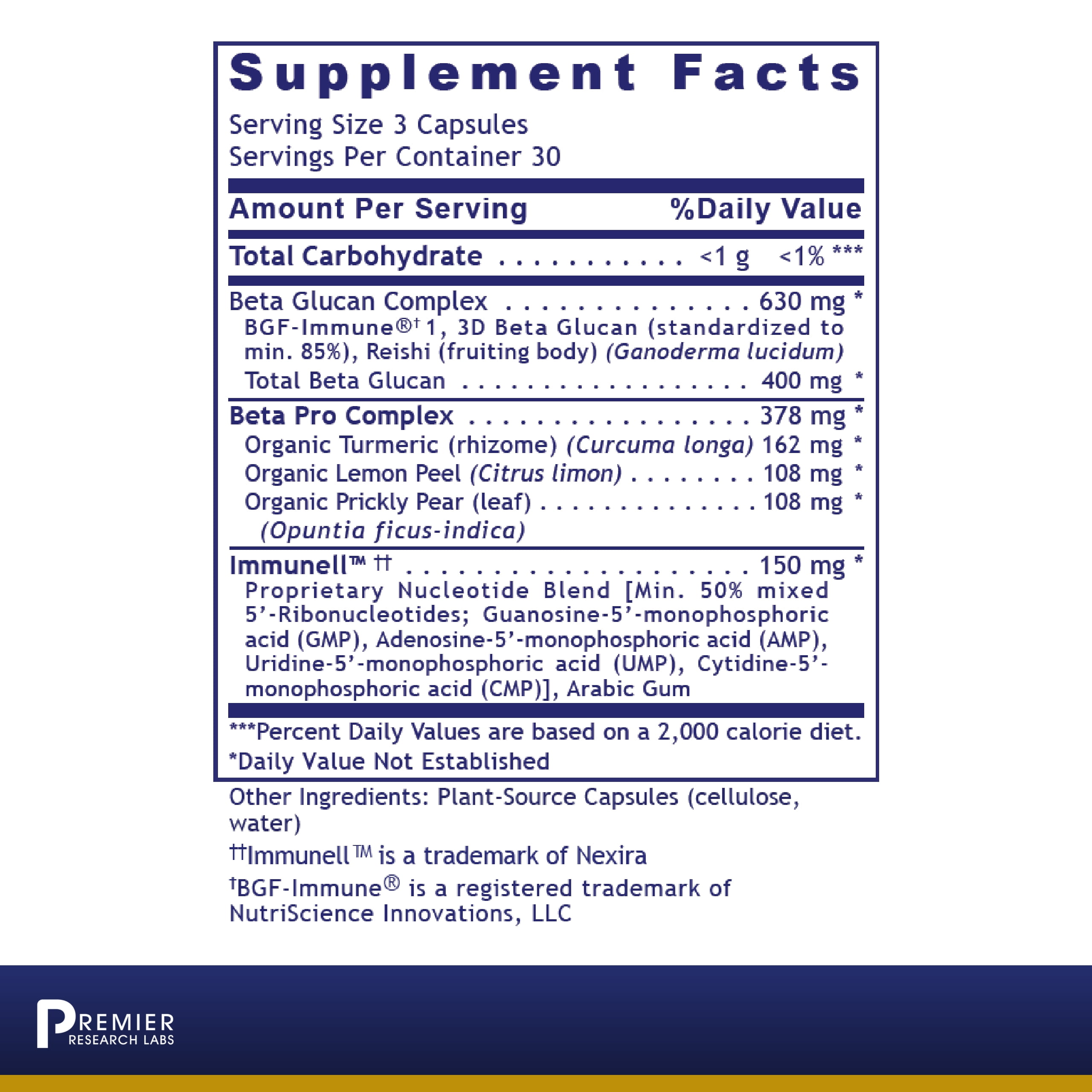 Premier Research Labs Nucleo Immune - Fermented Beta Glucan Supplement - Immune Support - With Turmeric, Prickly Pear & Lemon Peel - Phytochemical Profile - 90 Plant-Source Capsules