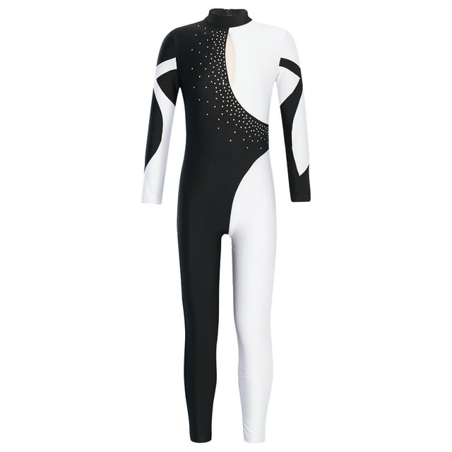 vastwit Combinaison de Gymnastique à Manches Longues avec Strass pour Filles, Blanc 10