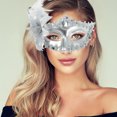 thumbnail image 5 of Unique Bargains 1 Pce Masque Demi-Visage en Plumes d'Autruche pour Fête Masquée Ton Argent, 5 of 5