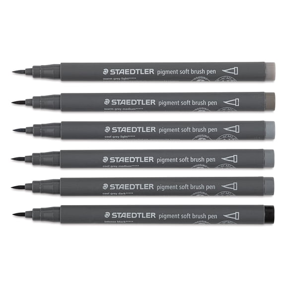 Staedtler Pigment Arts Soft Brush Pens - Grey Colors, Set of 6