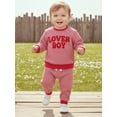 thumbnail image 6 of Loicainy Baby Boy Valentine’s Day Outfits Long Sleeve Letter Embroidery Stripes Sweatshirt + Pants Set Toddler Clothes, 6 of 8