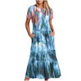 thumbnail image 2 of Puntoco Vestido De Mujer Con Cuello Redondo, Manga Corta, Media Pantorrilla, Doble Bolsillo, Estampado Tie-Dye, Vestido De Manga Corta Con Cuello Redondo, Azul S,Regalos Para Mujer Joven, 2 of 5