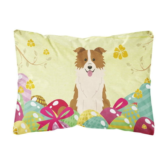 Carolines Treasures BB6119PW1216 Easter Eggs Border Collie Red White Canvas Fabric Decorative Pillow, 12H x16W,