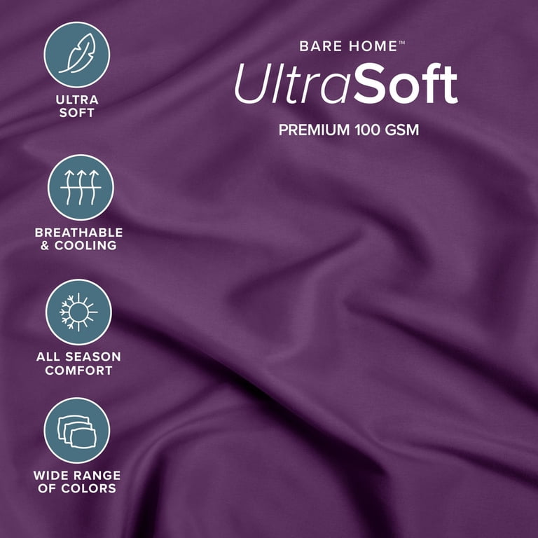 Bare Home Premium 1800 Twin-XL Fitted Sheets 2-Pack, Purple photo 3