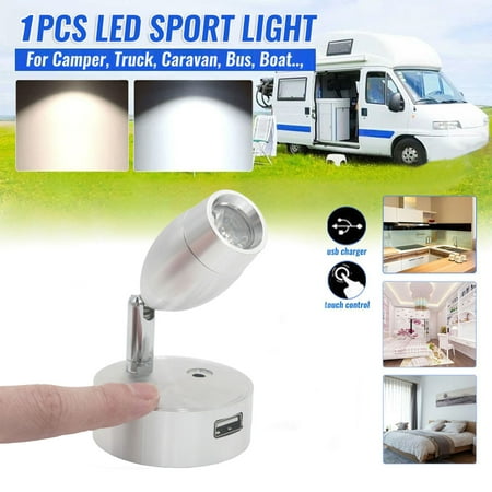 

GWONG Interior Spot Light Touch Switch Dimmable Wall Mounted DC12-24V Spot Reading Light for Caravan