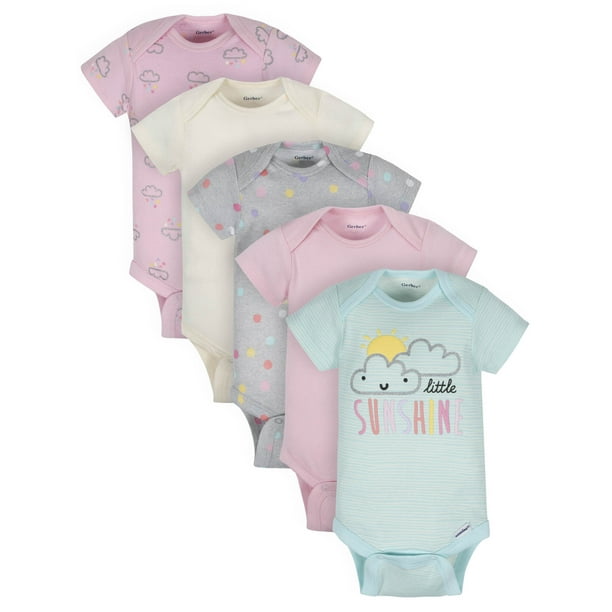 Gerber Baby Girl Organic Short Sleeve Onesies Bodysuits, 5Pack
