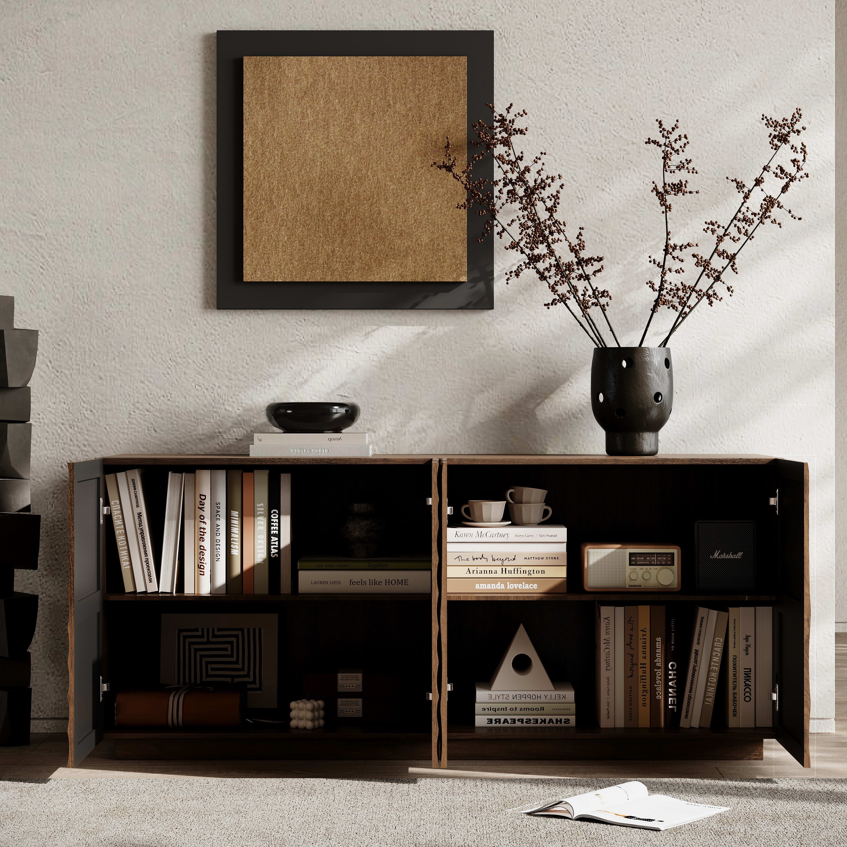 Aukfa Accent Sideboard Buffet Cabinet,Accent Storage Credenza with Ripple Door for Dining & Living Space,Walnut
