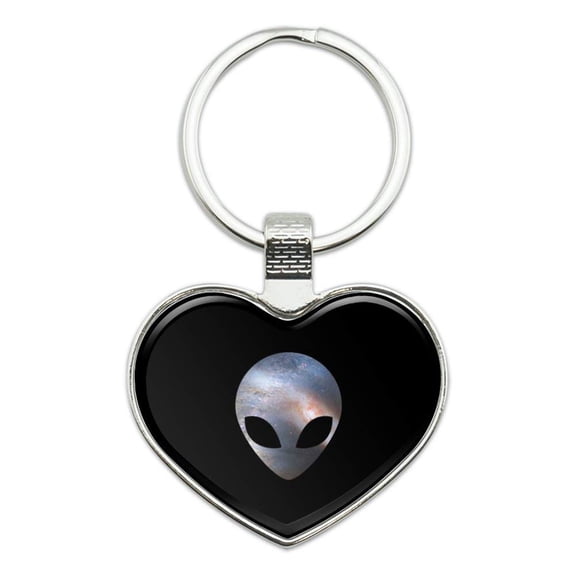 Alien Head in Space Heart Love Metal Keychain Key Chain Ring