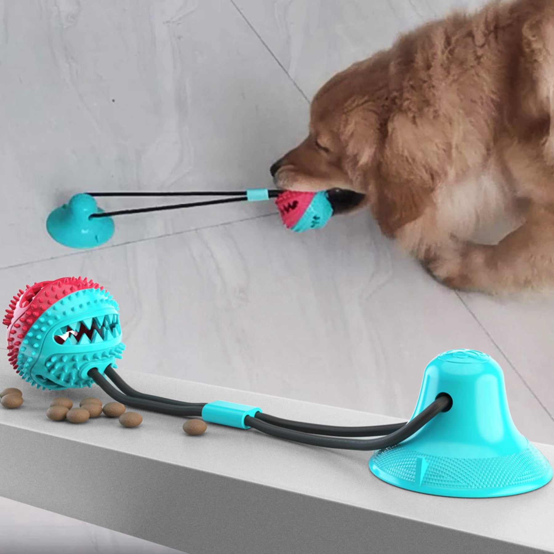Durable Dog Chew Toy with Sound and Treat Dispenser for Aggressive Chewers Interactive Suction Cup Puppy Teething Ball