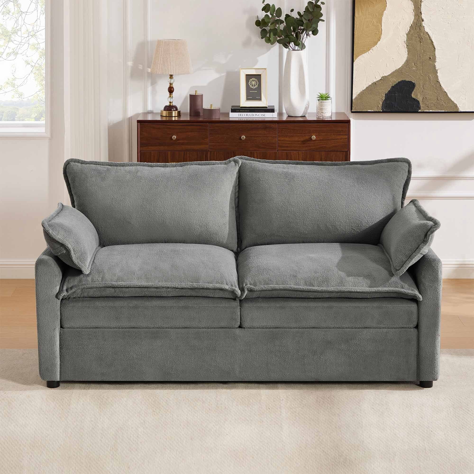 Lunale 2-Seater Sofa with Storage Pockets, Small Modern Cloud Couch for Living Room, Gray Chenille