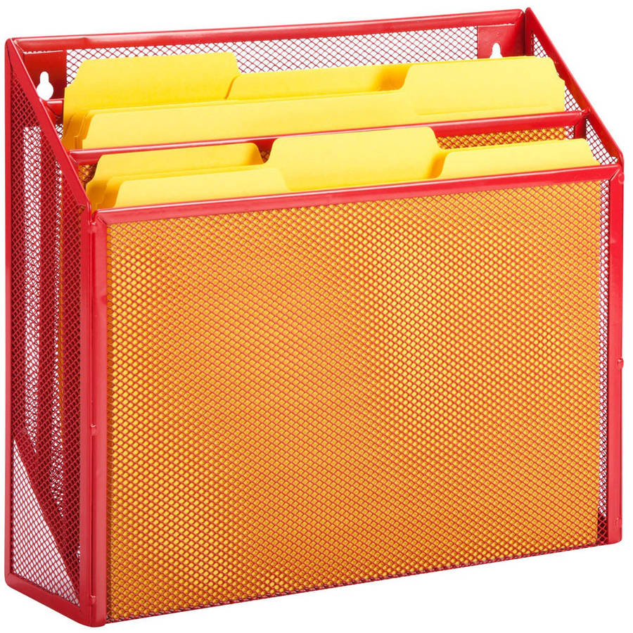 Honey Can Do Steel Mesh Vertical File Sorter with 3 Bins, Red Walmart