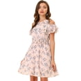 thumbnail image 1 of INSPIRE CHIC Robe à Épaules Dénudées Taille Smockée Imprimé Floral pour Femmes Rose G, 1 of 4