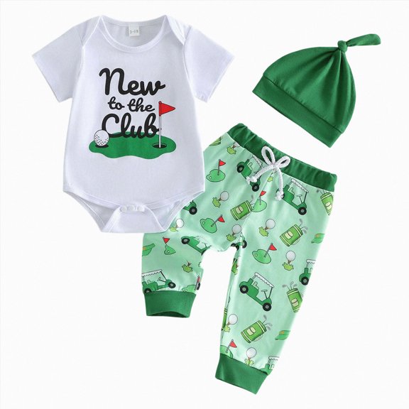 mgoYE Newborn Baby Boy Clothes Letter/Pattern Printed Romper Jumpsuits One Piece Infant Coming Home Outfit 3Pcs Clothing Set(White,12-18 Months)