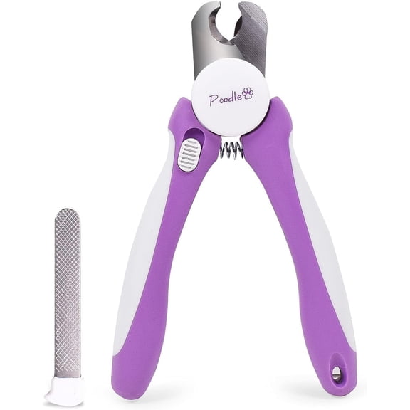 Professional Nail Clippers with Safety Guard for Dogs & Cats by Poodle Pet- Pet Grooming Clippers with Stainless Steel Blades for Smooth Cuts- Dog Nail Trimmers with Hidden File for Large Dogs