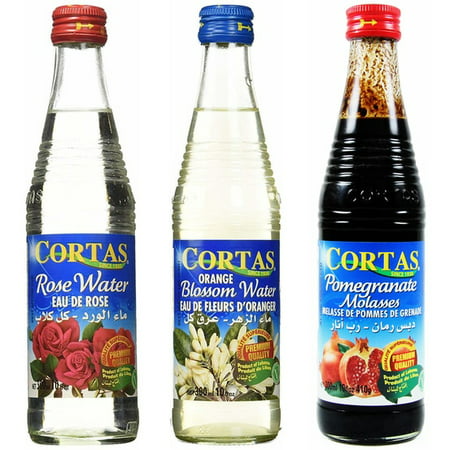 3 Flavors Premium Water Variety Pack (Rose Water, Orange Blossom Water, Pomegranate Molasses), 10