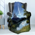 thumbnail image 4 of Fantasy Soft Flannel Fleece Blanket, Moon Surreal Scene with Riverside Lake Forest and Medieval Castle on Hill Art, Cozy Plush for Indoor and Outdoor Use, 70" x 90", Green and Blue, by Ambesonne, 4 of 5