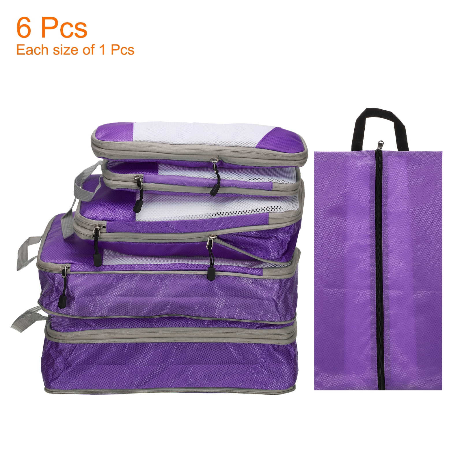 Uxcell 6pcs Compression Packing Cube for Suitcases Lightweight Travel Essentials Luggage Organizers Bags, Purple