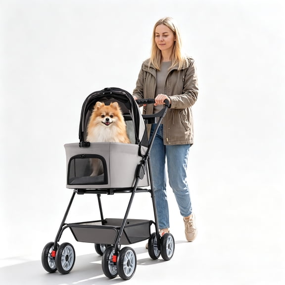 MULTIGOT 3 in 1 Pet Stroller w/Removable Carrier, All-Terrain 4-Wheel Foldable Stroller Gray