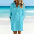 thumbnail image 6 of FDGIU Women's Collared Half Button 3/4 Sleeve Shirt Midi Dress, Casual Summer Loose Tunic Mid Dress with Pockets, 6 of 6