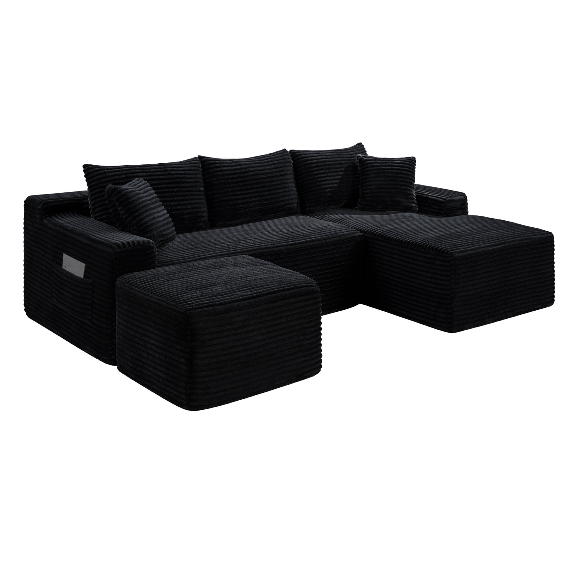 Leumius 106" Sectional Sofa Couch with Deep Seat,U-Shaped Cloud Modular Sleeper Couches for Living Room,Bedroom,Apartment,No Assembly Required,Black-Right