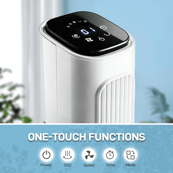 Alvantor 32-Inch White Tower Fan, Touch and Remote Control, 3 Speeds, 3 Modes, Oscillation, 9-Hour Timer