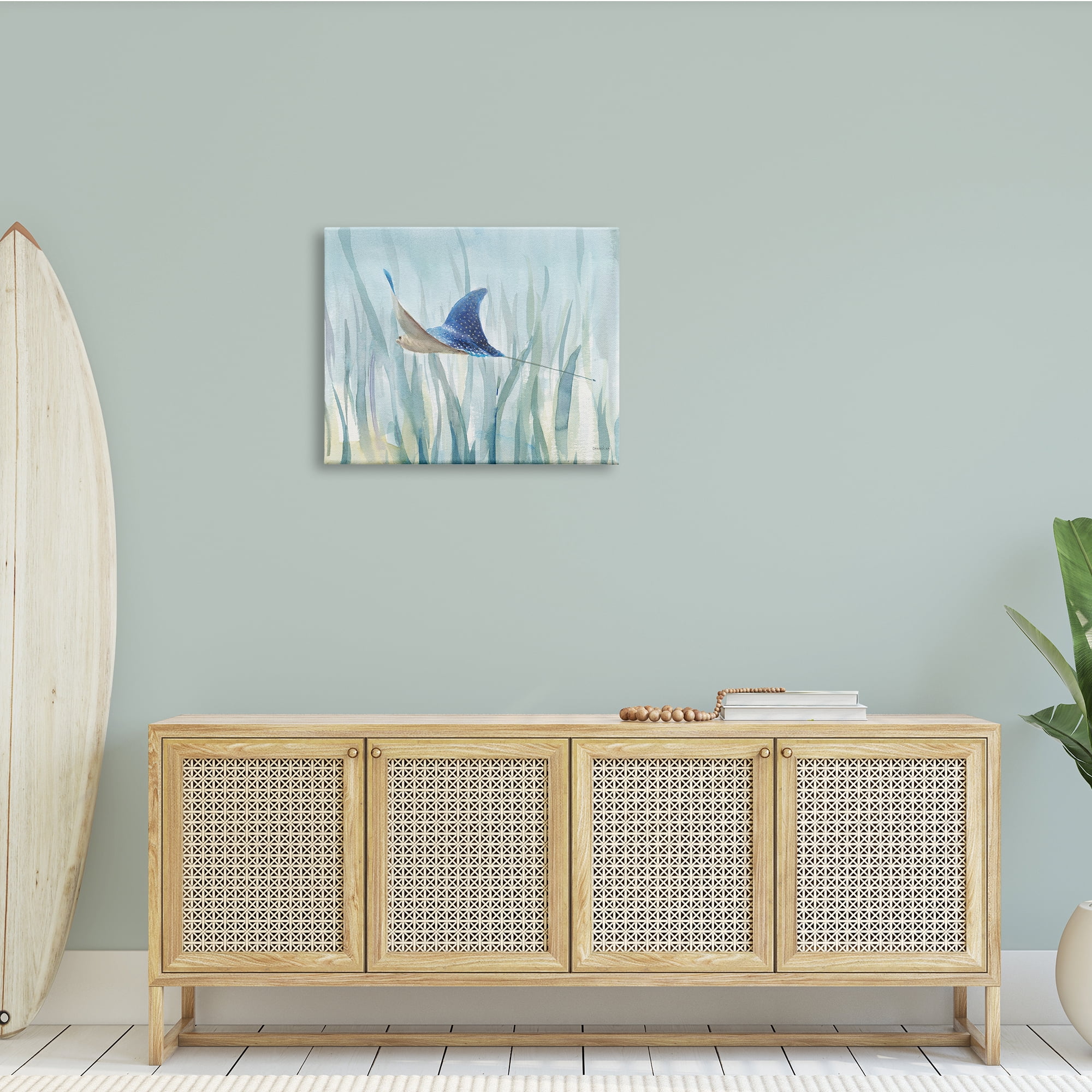 Stupell Industries Stingray Aquatic Animal Ocean Blue Spotted Sea Creature, 30 x 24, Design by Danhui Nai