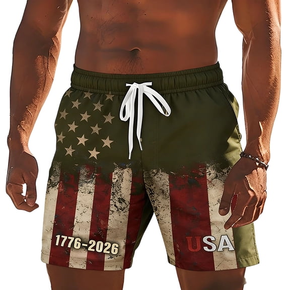 XINPINGMens 250 Anniversary Usa Shorts 4th Of July Outfits Short Patriotic Drawstring American Flag Print Bathing Suits 1776 2026 Casual Baggy Athletic Board Shorts with Liner