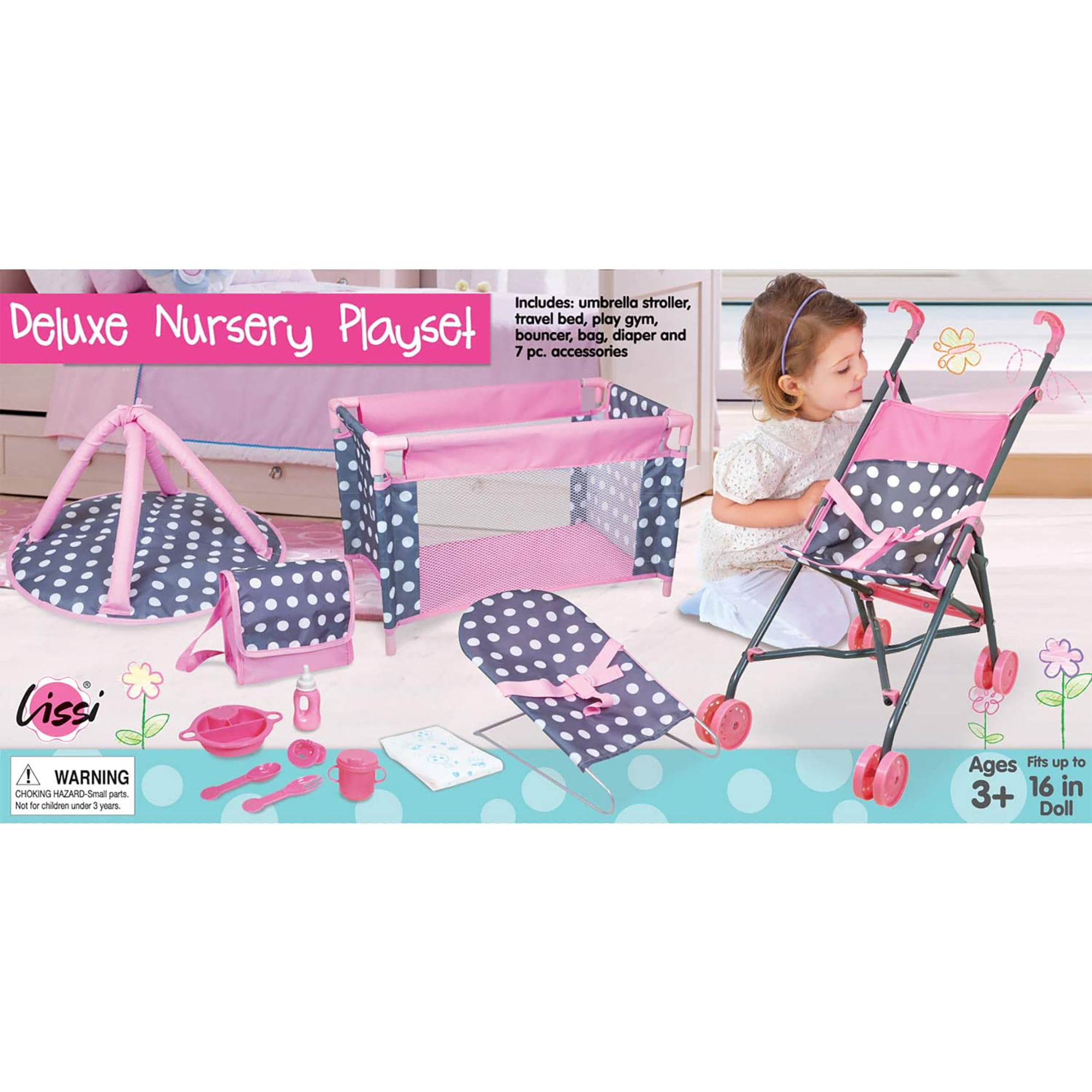 Lissi 5 Piece Doll Deluxe Nursery Play Set with 8 Accessories Role Toy 