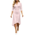 thumbnail image 2 of Karymi Midi Wrap Dress, Surplice V Neck 3/4 Sleeve High Waist Irregular High Low Hem Satin Formal Party Dress Spring Dresses, 2 of 5