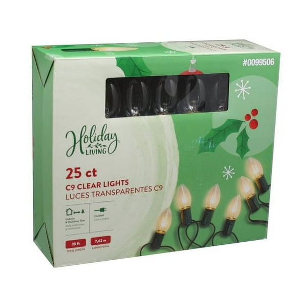 25 Count C9 Light Set - Clear Lights - Green Wire
