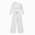 thumbnail image 4 of Xinoom Women's 2 Piece Off Shoulder Sweatshirt Set, Long Sleeve Slouchy Top & Elastic Waist Wide Leg Pants, Soft Matching Outfit, Gift for Ladies, Casual Hangout White,L, 4 of 6