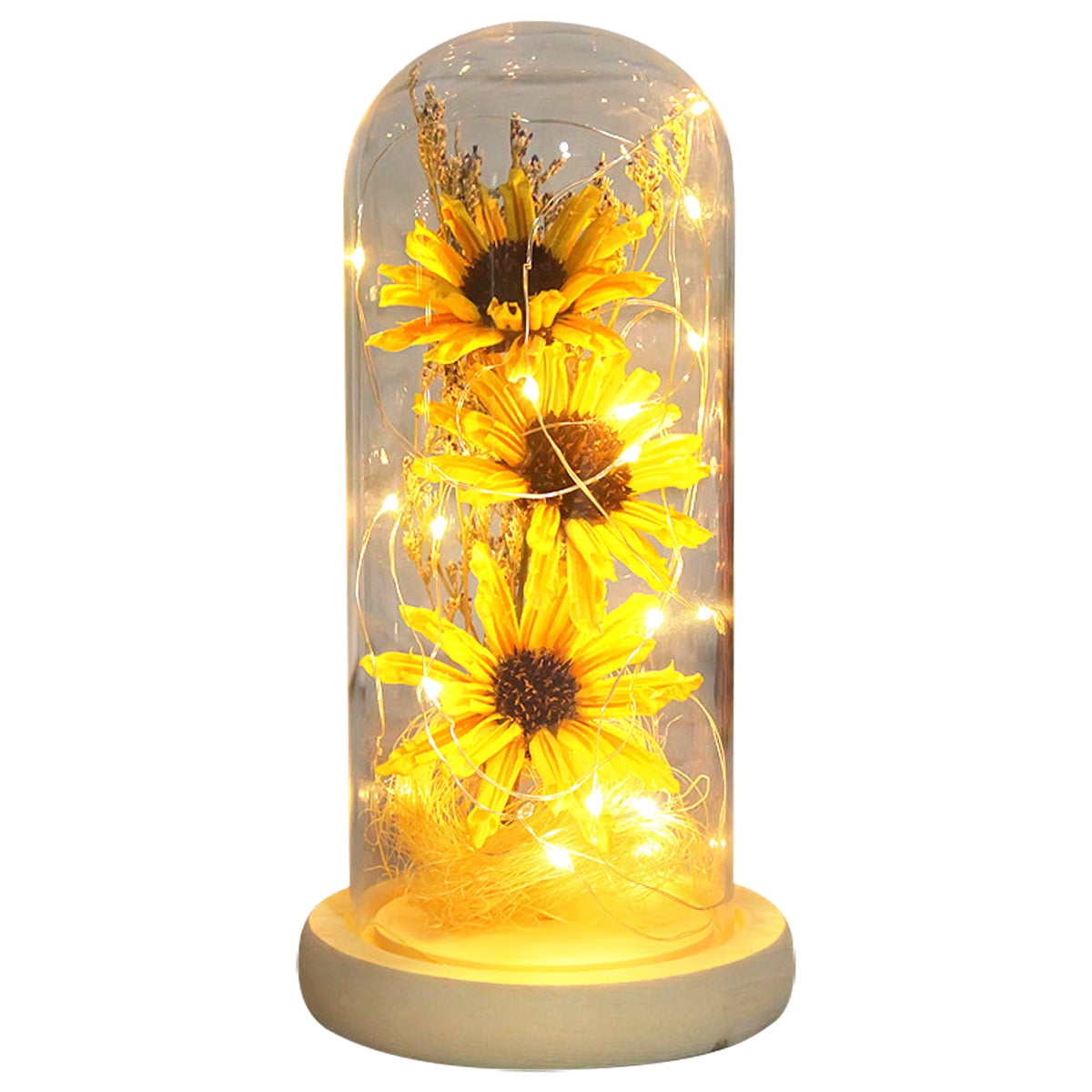 Niyofa Artificial Sunflower in Glass Dome with Led Light Strip