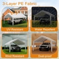 thumbnail image 4 of 10x20 Heavy Duty Carport, Galvanized Steel Outdoor Car Canopy with UV-Resistant & Water-Resistant PE Cover, Portable Garage for SUV, Truck, Boat, White, 4 of 7