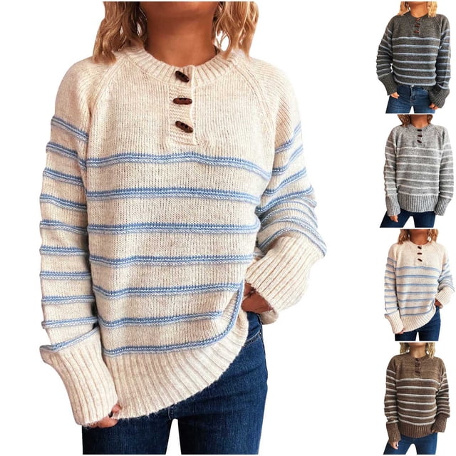 Sentmoon Chandail Surdimensionné Col Rond Manches Longues Bloc de Couleur Hauts de Travail pour Femmes Tricoté Extensible et Flexible Hauts d'Automne Amples pour Femmes Mode Urbaine Automne et Hiver pour Affaires Décontracté Beige P