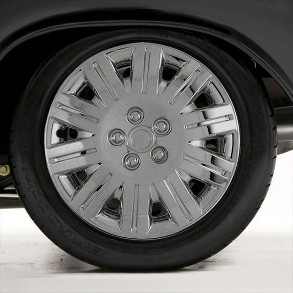 Set of Four 16" Silver ABS 10 Spoke Hubcap Wheel Covers (Push-on)