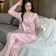 thumbnail image 3 of Pijamas de seda para mujer, de primavera y otoño, de seda sintética, de manga larga, nuevos pijamas de moda, sencillos, elegantes, de lujo, para dormir., 3 of 5